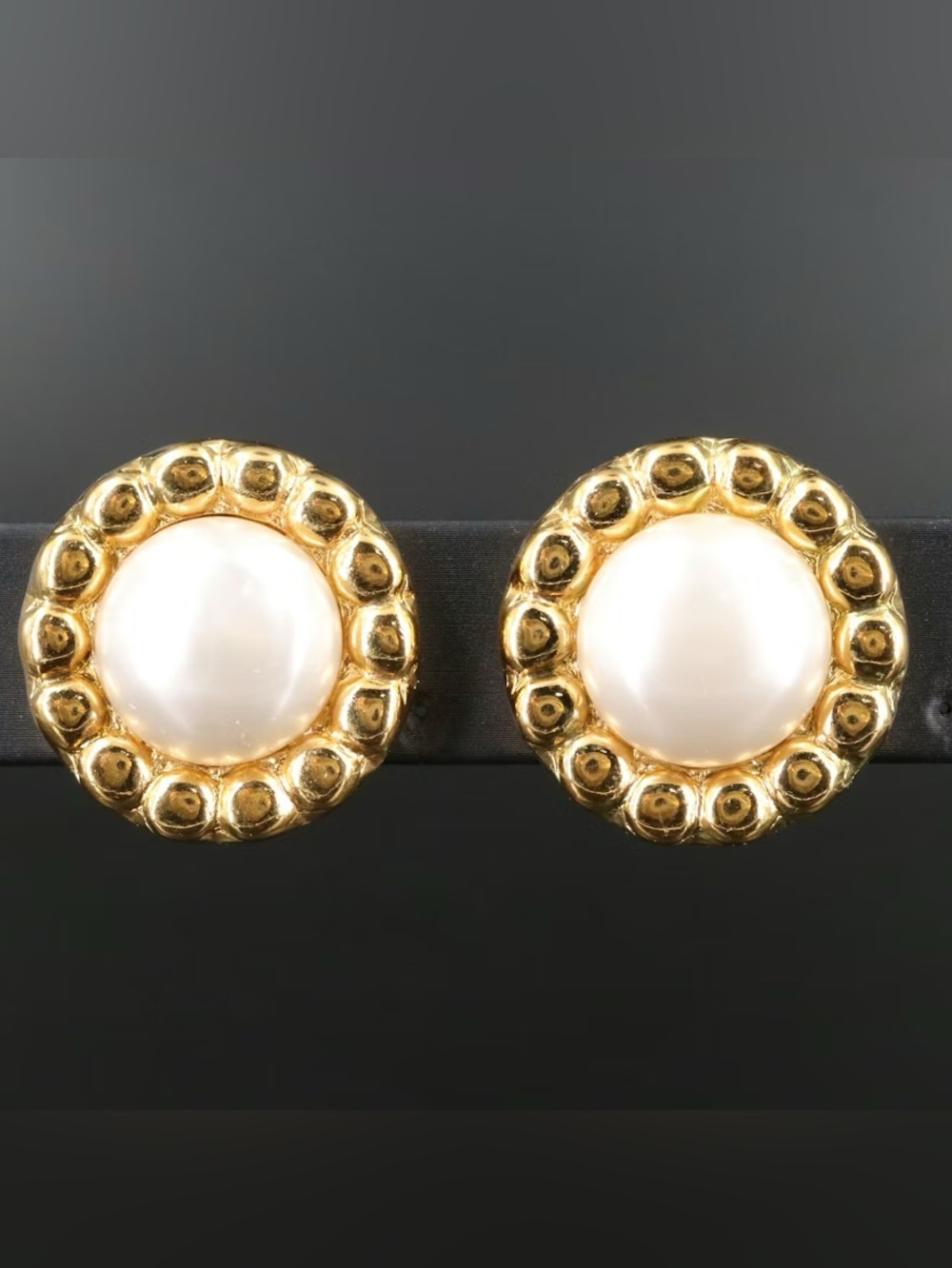 CHANEL Pearl Clip Earrings with Box